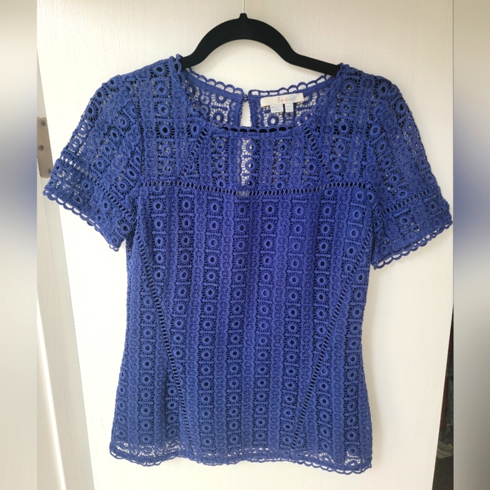 Boden Blue Lace Short Sleeve Top Size 4